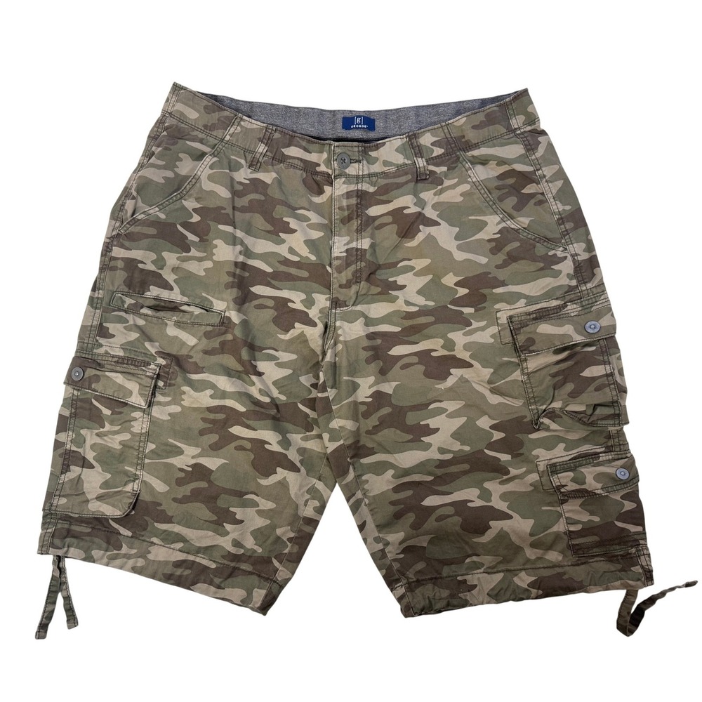 George Men's Camo Cargo Army Shorts Green Brown Size 44 Cotton Spandex Utility